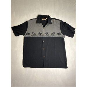 Sideout Hawaiian Shirt Mens L Gray Palm Trees Print‎ 100% Silk